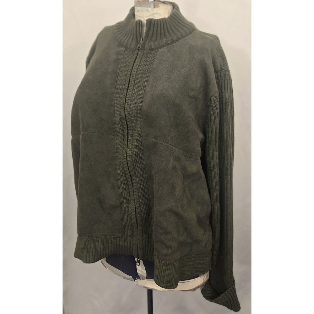 Vintage 80s 90s Sarah Bentley Quilted‎ Faux Suede Knit Jacket XL Green Cardigan